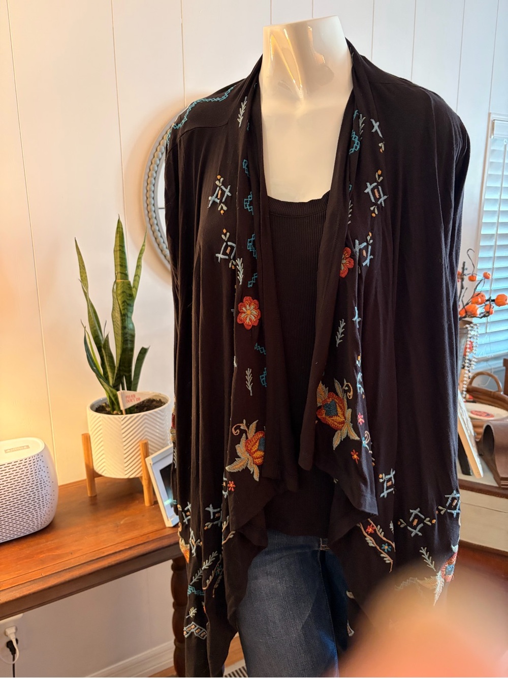 Embroidered Black Draped Women's Knit Jacket